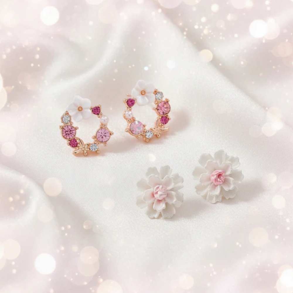 Pink and White Floral Earring Bundle